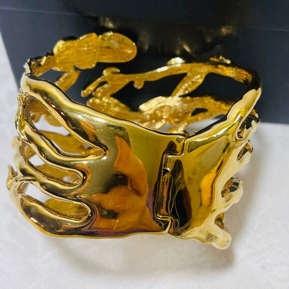 Rachel Zoe Hinged Cuff Bracelet Crystals Leaf Branches Gold Tone Leaf Branch - Picture 11 of 14